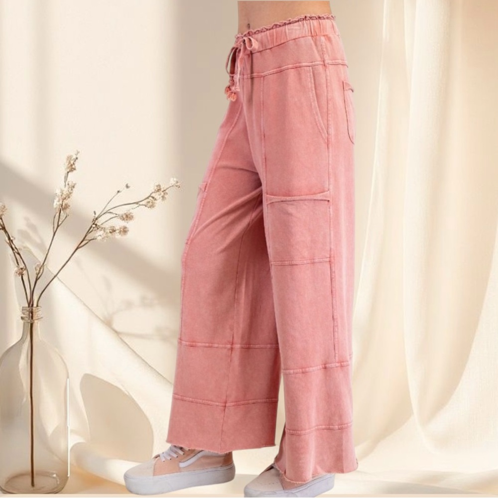 Easel Mineral Wash Terry Knit Pants in Mauve - Picture 6 of 7